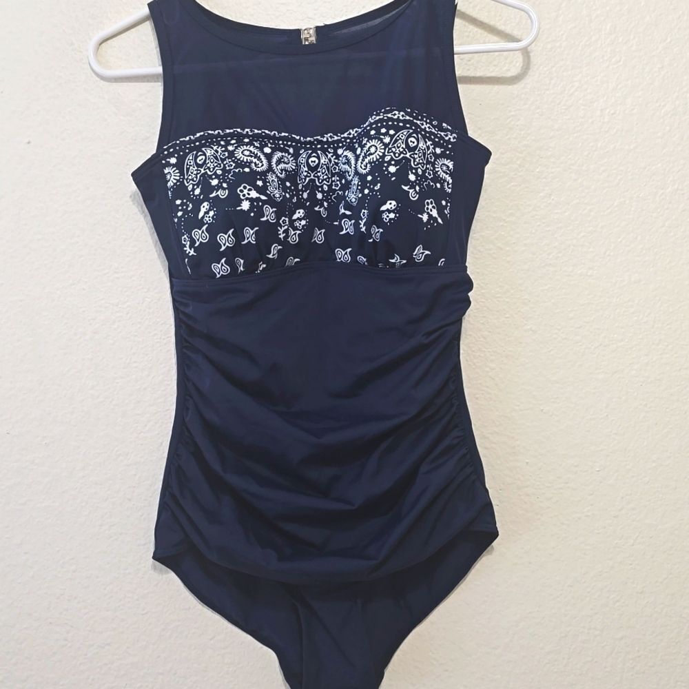 Perona Navy Tummy Control One Piece Swimsuit Bathing Suit Size‎ 6 NWT PR66805